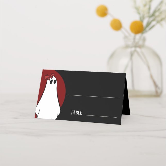 Carte De Placement Mariage Halloween Fantôme de la Dame Rouge (Devant)