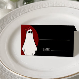 Carte De Placement Mariage Halloween Fantôme de la Dame Rouge