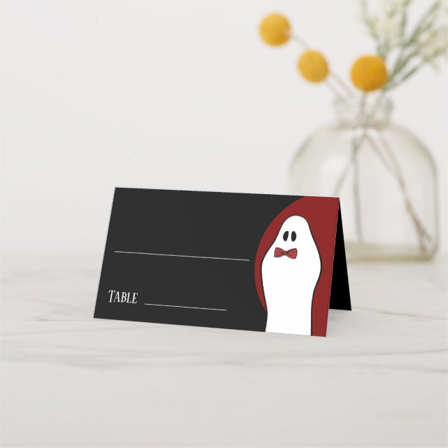 Carte De Placement Mariage Halloween Fantôme Gentleman Rouge (Devant)