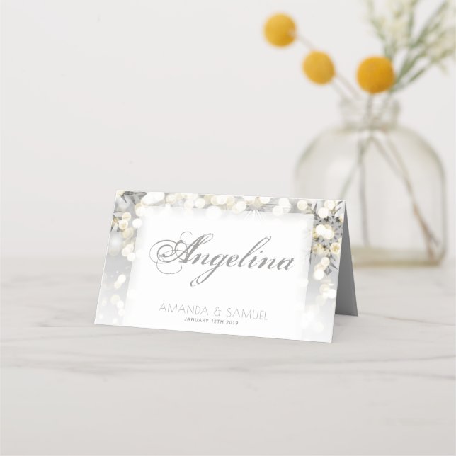 Carte De Placement Mariage Hiver Brillant Argent et Or (Devant)