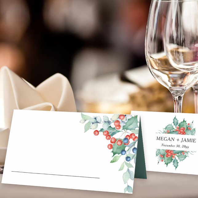Carte De Placement Mariage hivernal Holly et Berries (Table place cards for winter wedding, christmas rehearsal dinner, festive wedding reception ..)