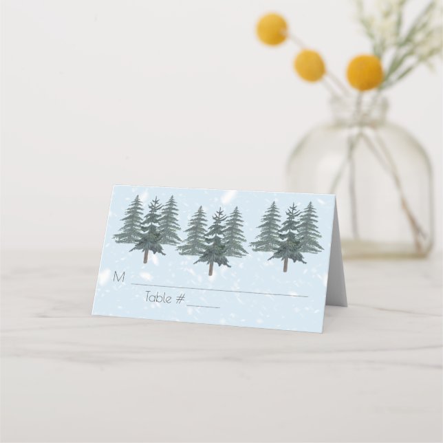 Carte De Placement Mariage hivernal rustique enneigé à feuilles persi (Devant)