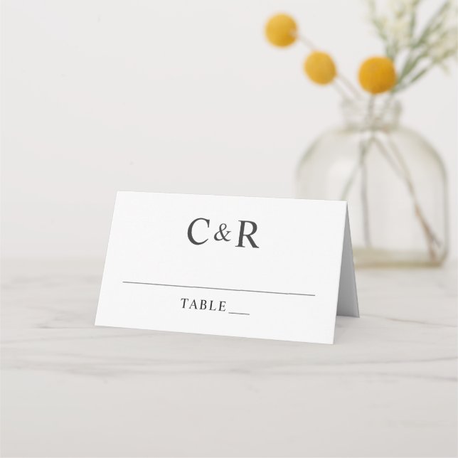 Carte De Placement Mariage Initial Monogramme Noir et Blanc Moderne (Devant)