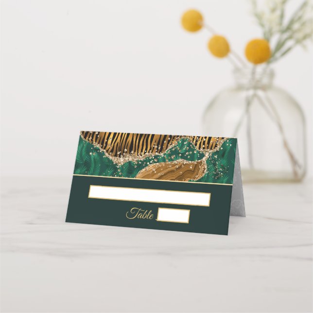 Carte De Placement Mariage Jungle Safari Pailleté Vert (Devant)