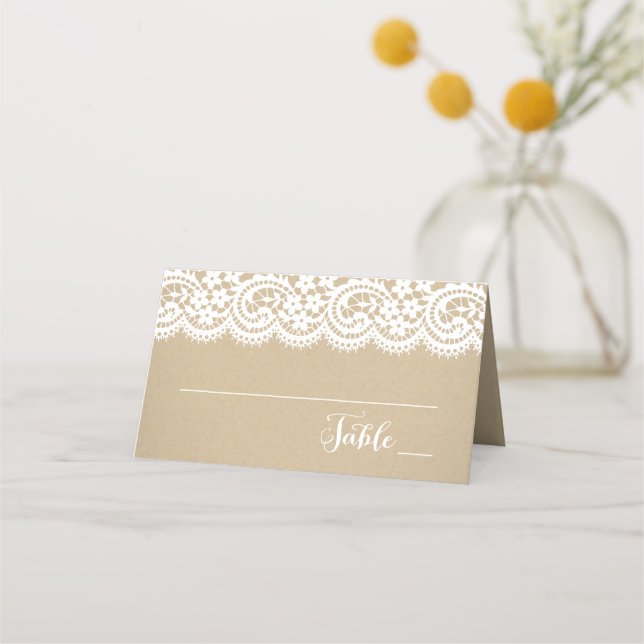 Carte De Placement Mariage Kraft Rustique à pois dorés et dentelle (Devant)