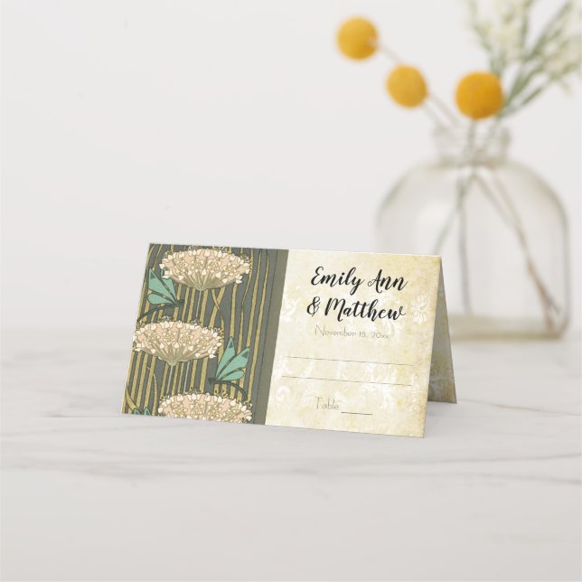 Carte De Placement Mariage Lily Pad Dragonfly Art Nouveau (Dos)