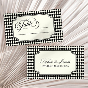Carte De Placement Mariage Luxueux de Vieux Argent Noir Ivoire Vintag