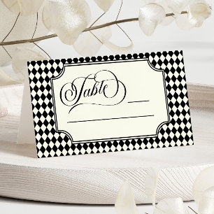 Carte De Placement Mariage Luxueux de Vieux Argent Noir Ivoire Vintag