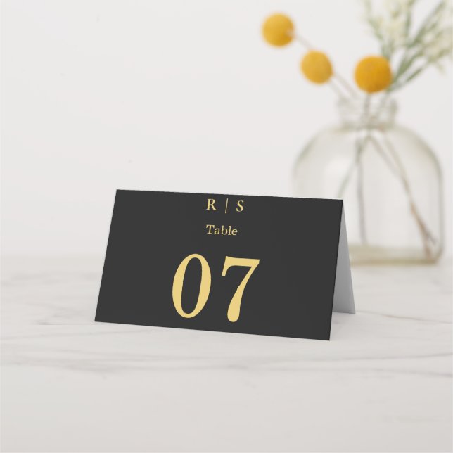 Carte De Placement Mariage Luxueux Noir et Or (Devant)