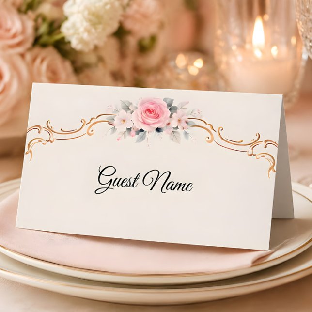Carte De Placement Mariage Luxueux Rococo aux Teintes Roses (Rococo style table cards for wedding reception
)