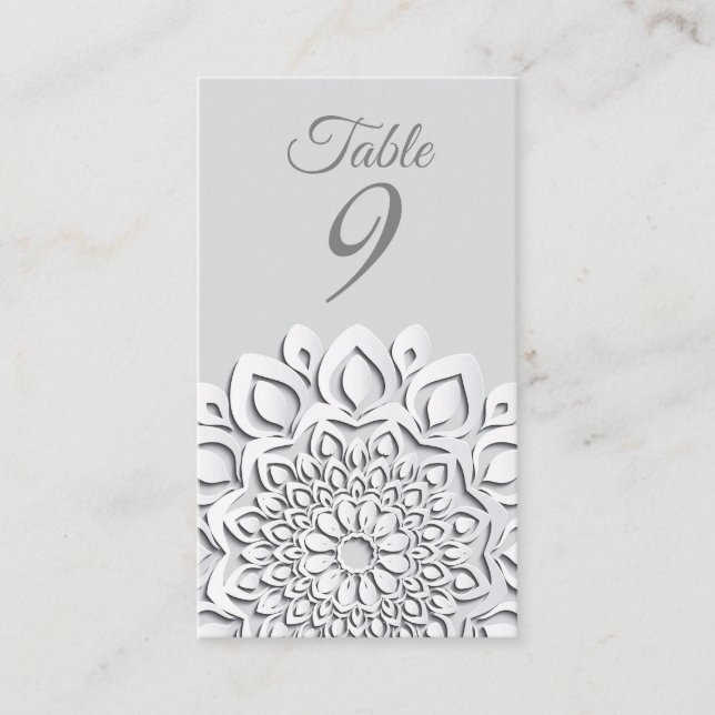 Carte De Placement Mariage mandala découpé en papier blanc formel (Devant)