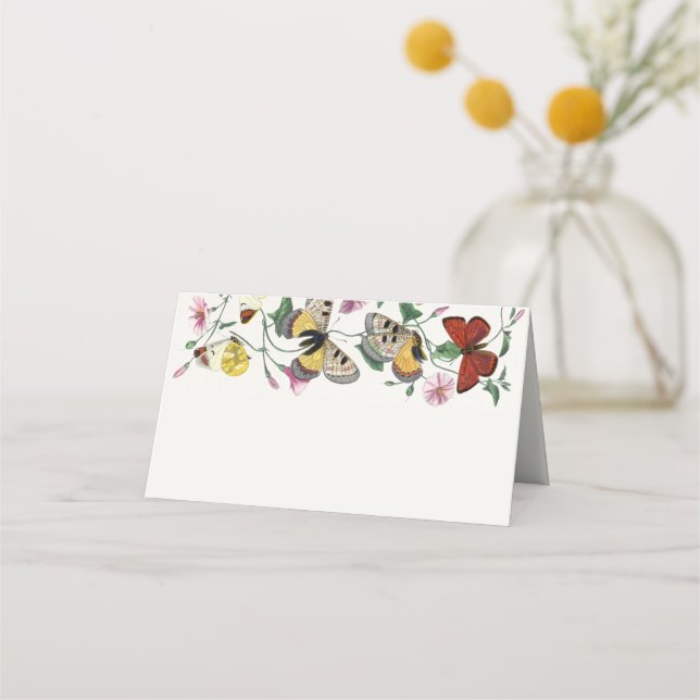 Carte De Placement Mariage manuscrit vintage Papillon blanc (Devant)