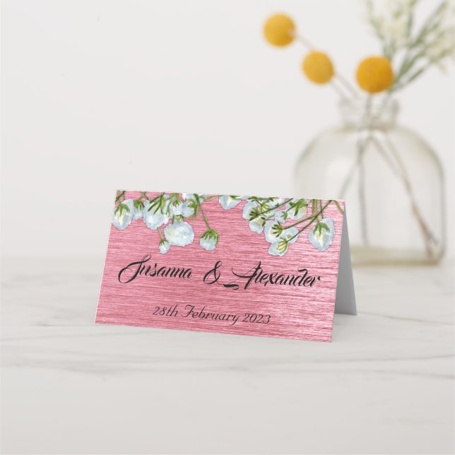 Carte De Placement Mariage métallique rose et blanc (Devant)