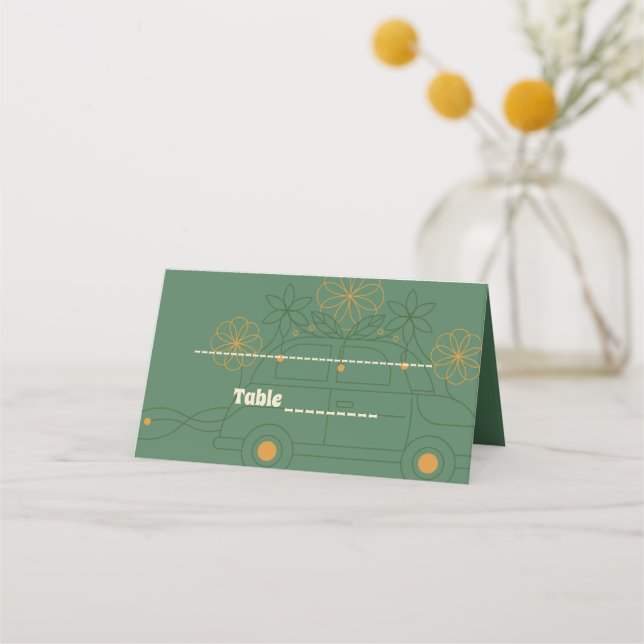 Carte De Placement Mariage minimal Vosvos vert (Devant)