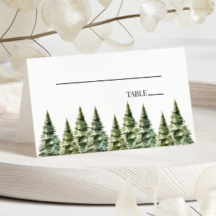 Carte De Placement Mariage minimaliste de la forêt de pins neigeux d'