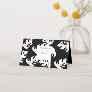 Carte De Placement Mariage Minimaliste Monstera Dessin à la Main Noir