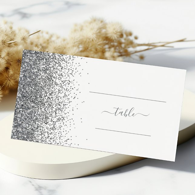 Carte De Placement Mariage Moderne avec Bordure Pailletée Argent Blan (Créateur téléchargé)