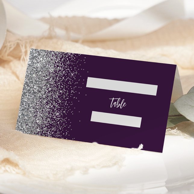 Carte De Placement Mariage Moderne avec Bordure Pailletée Argent Viol (Créateur téléchargé)