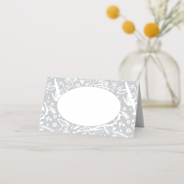 Carte De Placement Mariage moderne Botanique gris argent (Devant)