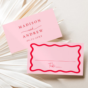 Carte De Placement Mariage Moderne Cadre Ondulé Rose et Rouge