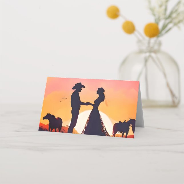 Carte De Placement Mariage moderne de style occidental Cowboy et Brid (Dos)