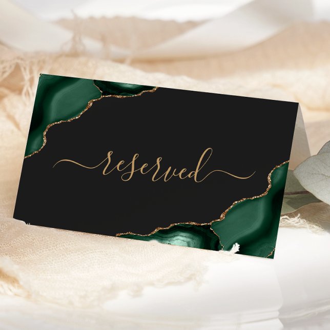 Carte De Placement Mariage Moderne Émeraude Vert Agate Réservé Or (Créateur téléchargé)