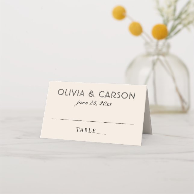 Carte De Placement Mariage moderne ivoire et noir Monogramme (Devant)