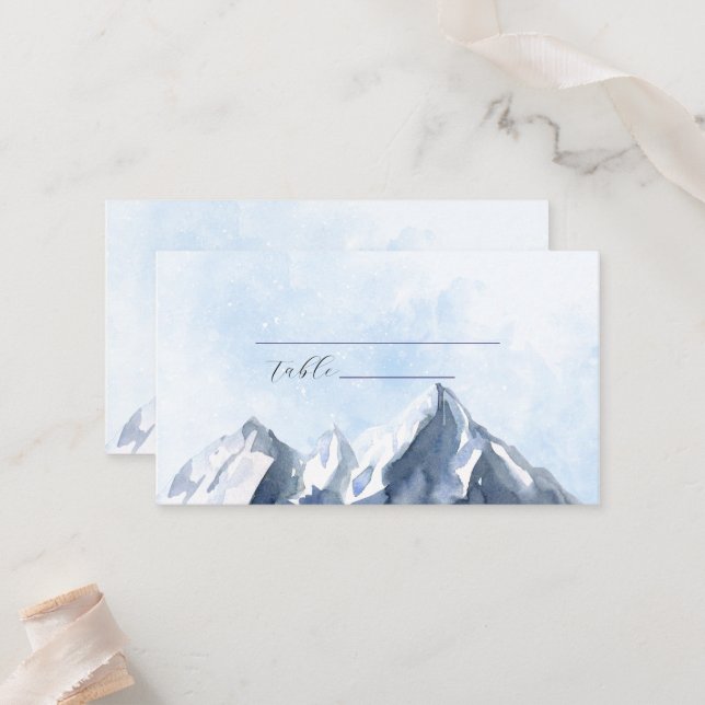 Carte De Placement Mariage Moderne Montagne Hivernale (Devant/Arrière en situation)