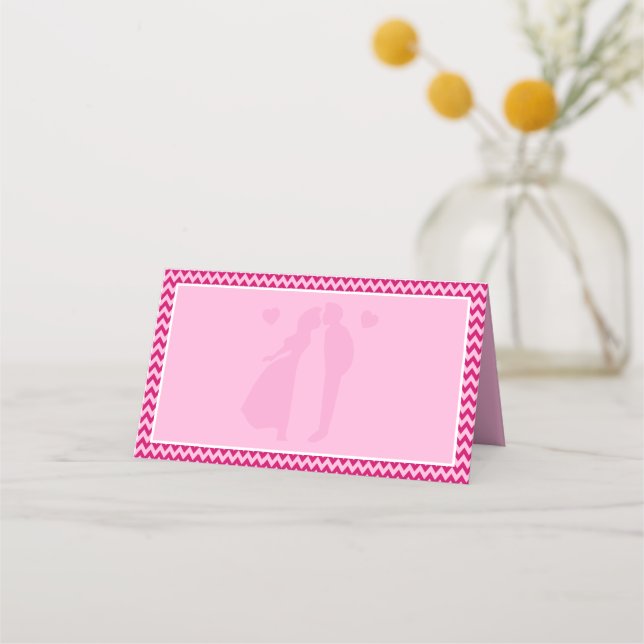 Carte De Placement Mariage Moderne Rayure Chevron Rose Pâle (Devant)