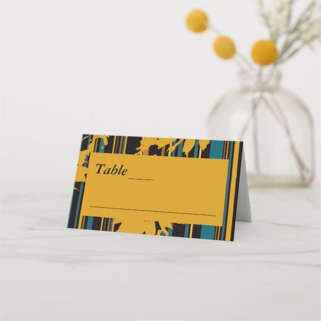 Carte De Placement Mariage Moderne Tournesol Bleu Canard Or (Devant)