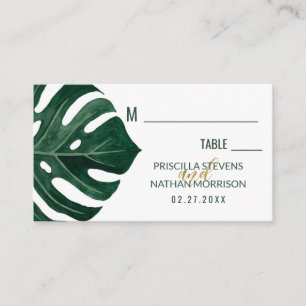 Carte De Placement Mariage moderne Tropical Swiss Cheese Leaf Gold