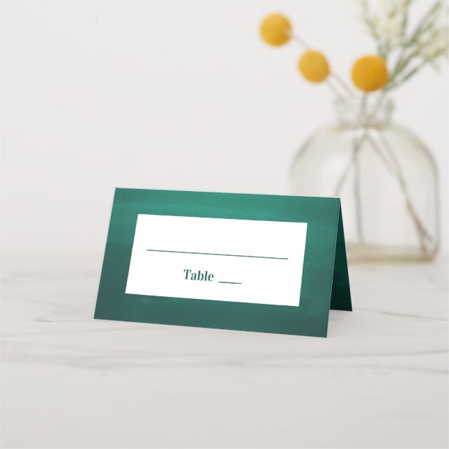 Carte De Placement Mariage moderne vert foncé. Émeraude simple et élé (Devant)