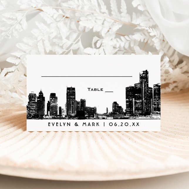 Carte De Placement Mariage Monogramme Art Déco Noir sur la Skyline de (Créateur téléchargé)
