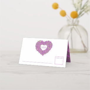 Carte De Placement Mariage monogramme de dessin de coeur de tulipe vi