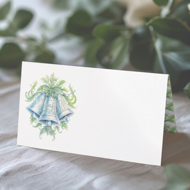 Carte De Placement Mariage monogramme de verdure de cloches d'argent (Créateur téléchargé)