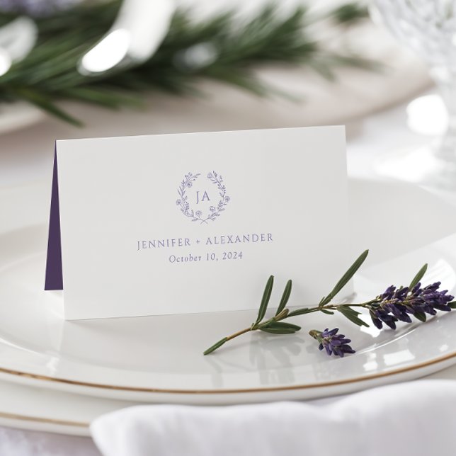 Carte De Placement Mariage Monogramme Fleur sauvage de lavande (Créateur téléchargé)