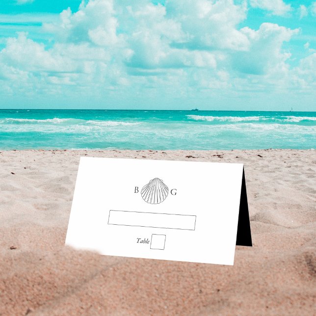 Carte De Placement Mariage monogramme minimaliste de coquillage de co (Minimalist Clam Seashell Monogram Wedding Place Card)