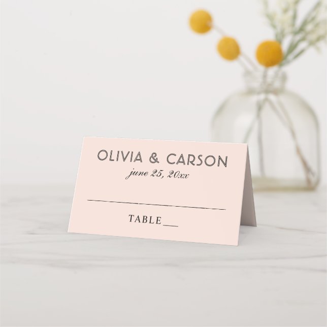Carte De Placement Mariage Monogramme Moderne Rose et Écriture Noire (Devant)