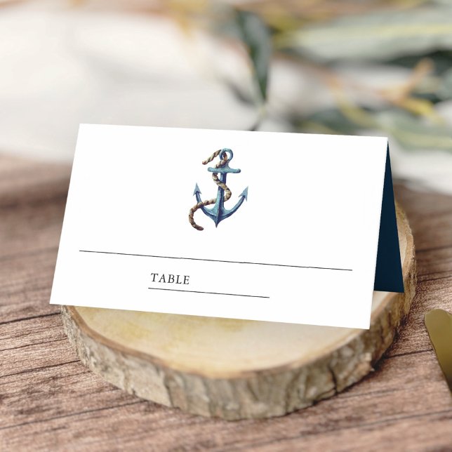 Carte De Placement Mariage Nautique Bleu Marine Rustique Ancre (Créateur téléchargé)