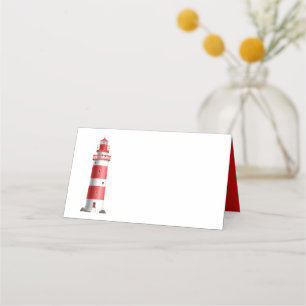 Carte De Placement Mariage nautique Lighthouse Beach Summer Red