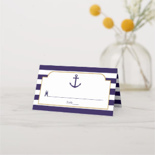Carte De Placement Mariage Nautique Marine et Ancres à Rayures Blanch