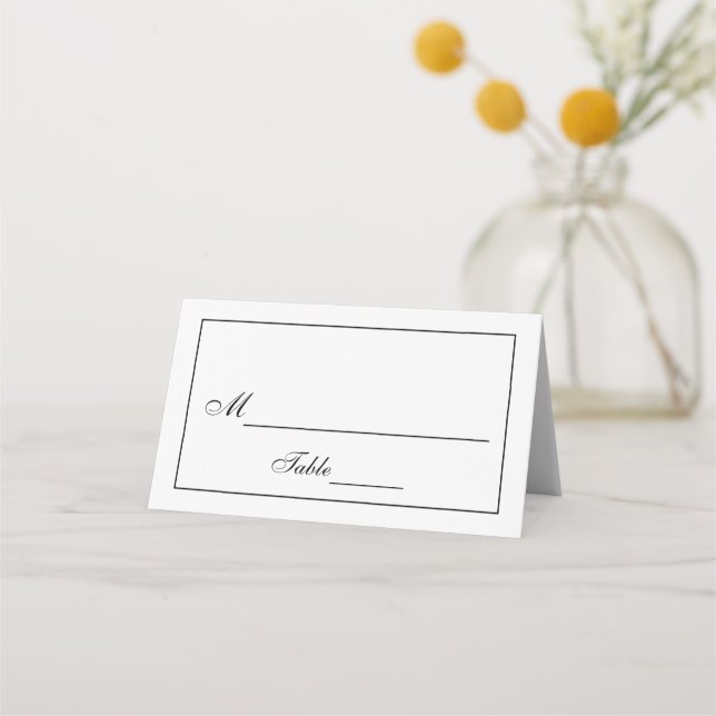 Carte De Placement Mariage noir et blanc classique (Devant)