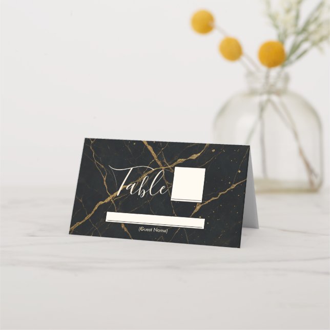 Carte De Placement Mariage noir et or Marbre de minuit doré  (Devant)
