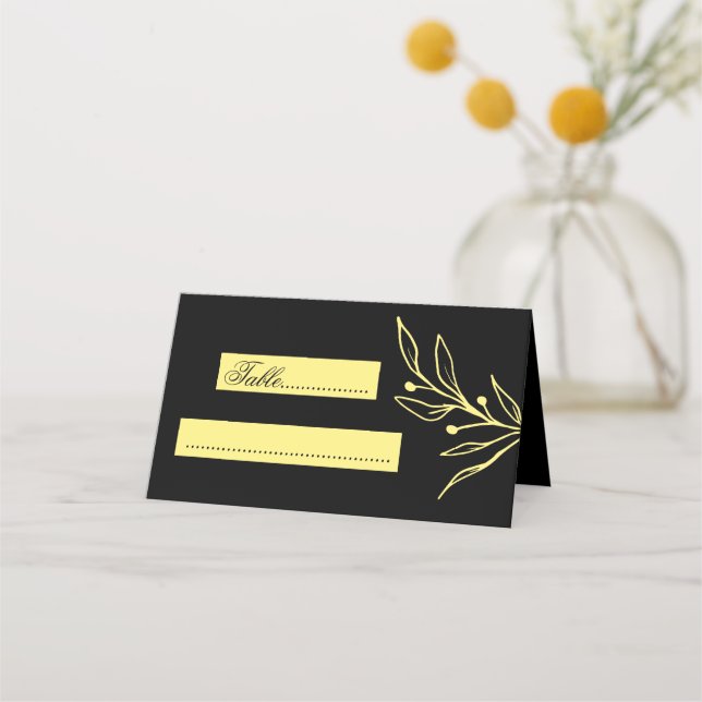 Carte De Placement Mariage noir fleur d'or simple (Devant)