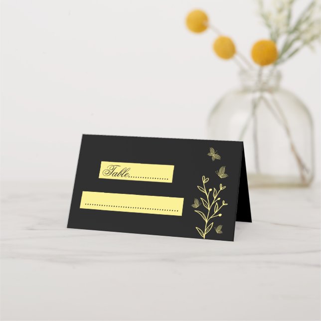 Carte De Placement Mariage noir fleur d'or simple (Devant)