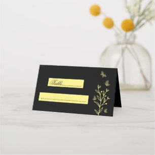 Carte De Placement Mariage noir fleur d'or simple