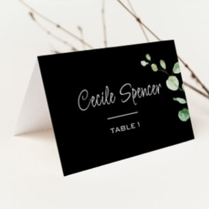 Carte De Placement Mariage noir minimaliste classique Eucalyptus