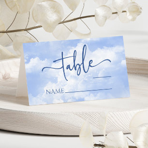 Carte De Placement Mariage Nuages Étincelants Bleu Blanc