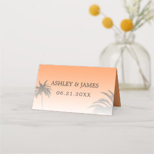 Carte De Placement Mariage Orange Tropical Palm Tree Beach