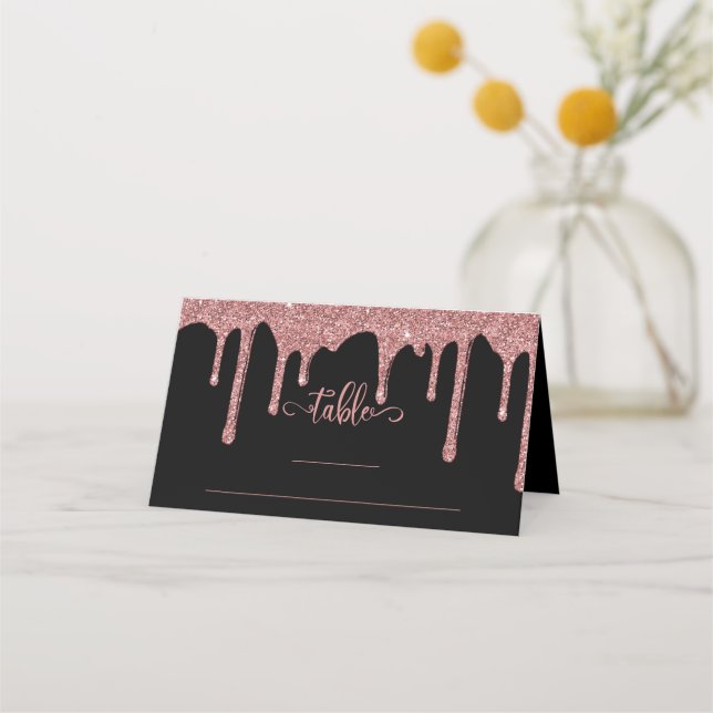 Carte De Placement Mariage Pailleté Rose Gold Élégant et Chic (Devant)